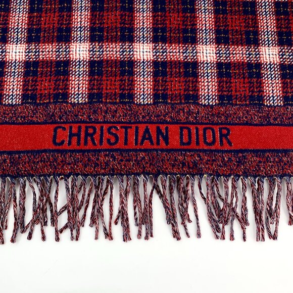 H15902 Dior Red Plaid Letter Intarsia Wool Tassel Scarf 47*190cm - Picture 1 of 9